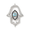 Brass Micro Pave Cleear & Black Cubic Zirconia Evil Eye Hamsa Hand Connector Charms KK-C086-15A-P01-1