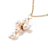 Natural Obsidian & Pearl Braided Cross Pendant Necklace NJEW-JN03920-05-5