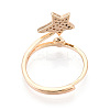 Star Shape Brass Micro Pave Clear Cubic Zirconia Adjustable Ring Settings KK-T076-51G-3