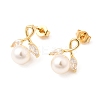 Horse Eye with Round Brass Micro Pave Clear Cubic Zirconia Stud Earrings EJEW-A135-27G-4