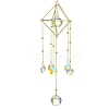 Glass Round Ball with Brass Chains Hanging Pendant Decorations HJEW-JM01298-1