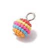 Rainbow Color Resin Waxberry Round Charms with Platinum Tone Iron Loops PALLOY-JF02774-4