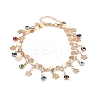 Alloy Crystal Rhinestone Disc Resin Evil Eye Tassel Double Layer Anklets for Women AJEW-A069-02G-2
