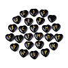 25Pcs Natural Obsidian Heart Rune Stones with Elder Futhark Alphabet Engraved G-T144-02G-1