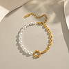 Fashion Plastic Pearl & 304 Stainless Steel Oval Beaded Link Bracelets for Women UP6693-4