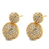 Brass Micro Pave Clear Cubic Zirconia Half Round Dangle Stud Earrings EJEW-Q785-14G-1
