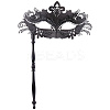 Plastic Rhinestone Masquerade Masks with Alloy Holding Stick AJEW-WH0270-891A-1