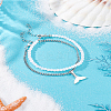 1P Zinc Alloy Twisted Chain Wahle Tail Charm Anklets and 1Pc White Faceted Round Acrylic Beaded Anklets AJEW-LP0007-68-1