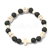 Dyed Natural & Synthetic Mixed Gemstone Skull & Cross Beaded Stretch Bracelets BJEW-TA00272-01-1