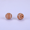Printed Round with Rugby Pattern Silicone Focal Beads SI-JX0056A-110-1