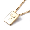 Stainless Steel Initial Letter Rectangle Pendant Necklace for Men Women LS-NJEW-E090-01G-25-1