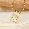 Brass Pave Shell Rectangle Saint Benedict Medal Cross Pendants Necklaces for Women NJEW-Z053-01G-02-1