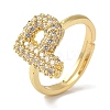 Rack Plating Letter Brass Micro Pave Clear Cubic Zirconia Adjustable Rings for Women KK-S391-03G-P-2