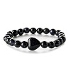 Fashionable Heart & Round Synthetic Blue Goldstone Beaded Stretch Bracelets for Women Men EN4450-2-1