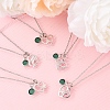 Valentine's Day 304 Stainless Steel & Green Glass Leaf Heart Pendant Cable Chain Necklaces for Women NJEW-FS00014-02-3