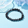 8mm Round Synthetic Non-Magnetic Hematite & Natural Lava Rock Beaded Stretch Bracelets for Women Men BJEW-JB10533-04-2