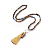 Natural Tibetan Agate Bullet & Tassel Pendant Necklace with Mixed Gemstone Beaded Chains NJEW-E585-02B-2
