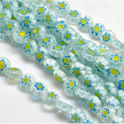 Handmade Millefiori Glass Flat Round Bead Strands LK-P011-M-1