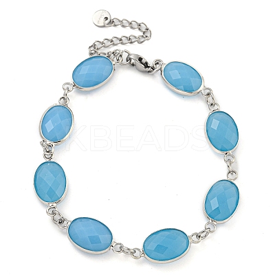 Oval Faceted Glass Link Chain Bracelets BJEW-C059-01B-P-1