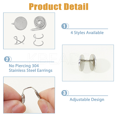 8Pcs 4 Styles Stainless Steel Cuff Earrings EJEW-HS0001-10P-1