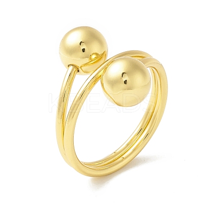 Rack Plating Brass Double Ball Finger Ring RJEW-B037-01G-1