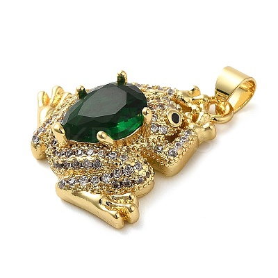 Rack Plating Brass Micro Pave Green Cubic Zirconia Pendants KK-C047-01B-G-1