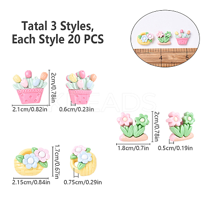 60Pcs 3 Styles Opaque Resin Cabochons RESI-YW0002-02-1