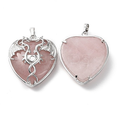 Natural Rose Quartz Heart Pendant Rhinestone Settings G-K339-01P-04-1
