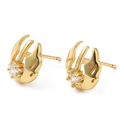 Rack Plating Brass Pave Clear Cubic Zirconia Wing Ear Studs for Women EJEW-Q770-05G-1