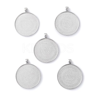 Tibetan Style Flat Round Alloy Big Pendant Cabochon Settings X-TIBEP-Q049-09AS-RS-1
