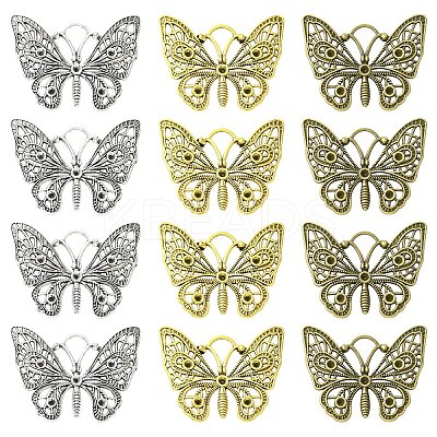 15Pcs 3 Styles Butterfly Tibetan Style Alloy Pendant Rhinestone Settings TIBEP-YW0002-23-1