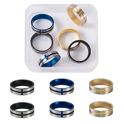6Pcs 3 Colors Stainless Steel Plain Band Rings RJEW-CF0001-02-1