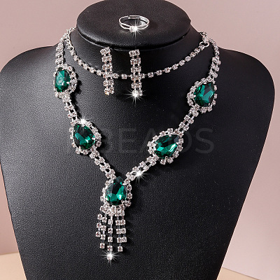 Teardrop Alloy Rhinestone Bracelets & Earrings & Necklaces & Rings Sets for Women FS-WG7FCB3-06-1
