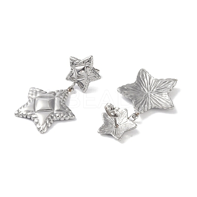 Non-Tarnish Texture Star 304 Stainless Steel Dangle Earrings EJEW-L283-018P-1