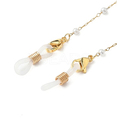 304 Stainless Steel & ABS Imitation Pearl Round Link Eyeglasses Chains AJEW-EH00400-1