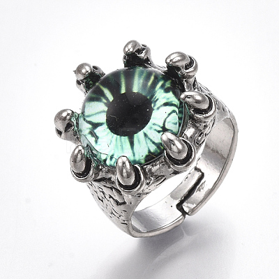 Adjustable Alloy Glass Finger Rings RJEW-T006-03C-1