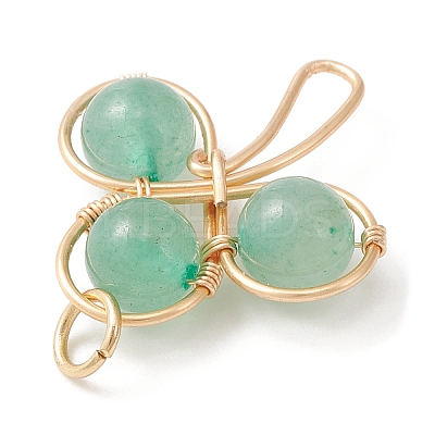 Natural Green Aventurine Beaded Shamrock Pendants PALLOY-TA00058-02-1