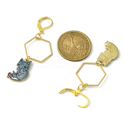 Rack Plating Alloy Cat Dangle Leverback Dangle Earrings EJEW-JE05502-04-1