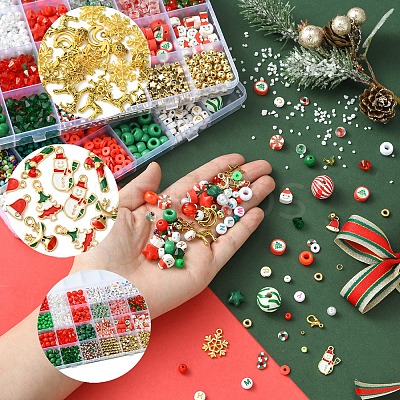 Christmas DIY Polymer Clay & Acrylic & Glass Beads: Bracelets Making Kits DIY-FS0007-99-1