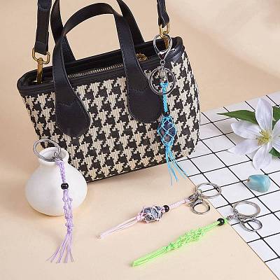 4Pcs  4 Colors Macrame Fringe Braided Keychain AJEW-SW00014-02-1