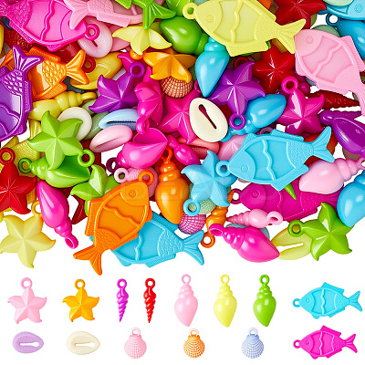 180Pcs 6  Style Opaque Acrylic Pendants SACR-SP0001-29-1