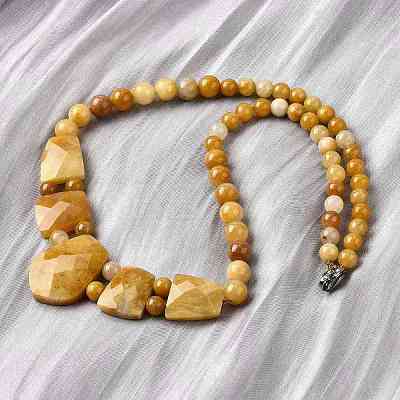 Natural Topaz Jade Faceted Bib Graduated Beaded Necklaces for Women NJEW-B128-01G-1
