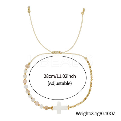 Adjustable Glass & Brass Beads Braided Bead Bracelets TB8315-1-1