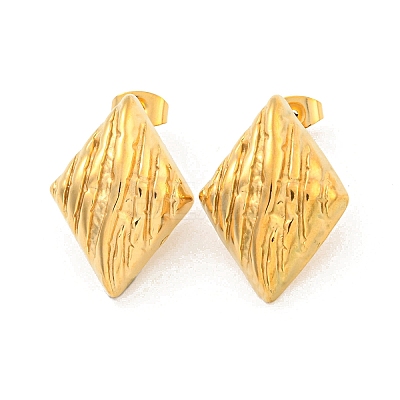 Rhombus 304 Stainless Steel Ear Studs EJEW-L290-008G-1