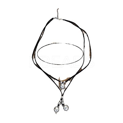 Oval with Flat Round Alloy with Imitation Leather Cord Pendant Necklaces FS-WGE6D6A-01-1