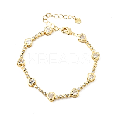 Heart Brass Micro Pave Cubic Zirconia Link Chain Bracelets for Women BJEW-A164-01G-01-1