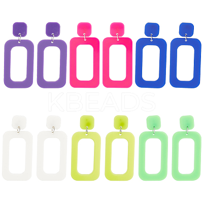 6 Pairs 6 Style Hollow Out Rectangle Acrylic Dangle Stud Earrings EJEW-AN0001-59-1