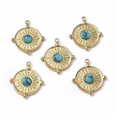PVD Vacuum Plating 201 Stainless Steel Natural Turquoise Pendants STAS-C064-VC891-1