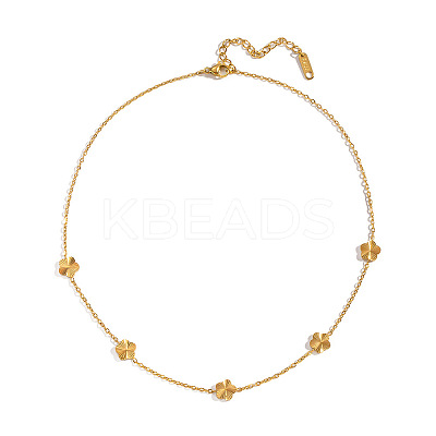304 Stainless Steel Flower Link Chain Necklaces for Women BR4750-1