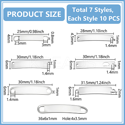 70Pcs 7 Styles 201 Stainless Steel Links/Connectors STAS-UN0063-38-1